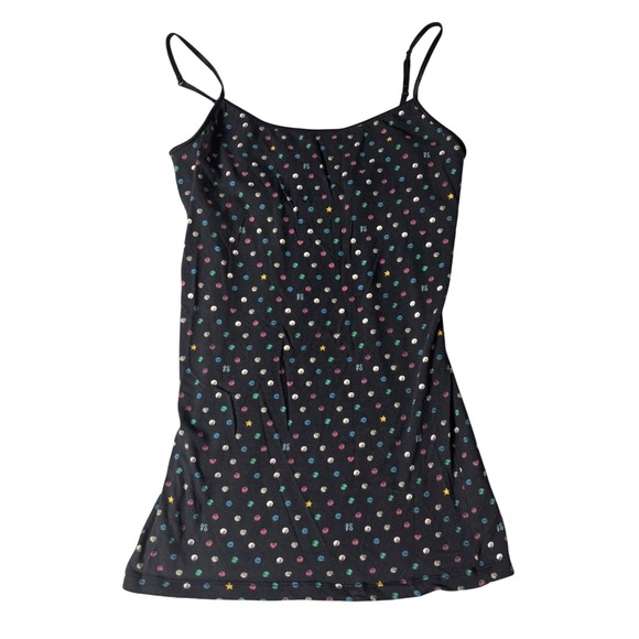Aeropostale Stretch Cami Tank Top Black Multi Dot Star Hearts Print L/G - Picture 1 of 7
